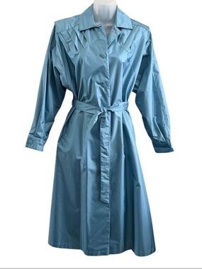 VTG British Mist Metallic Blue Iridescent Shimmer Trench Coat